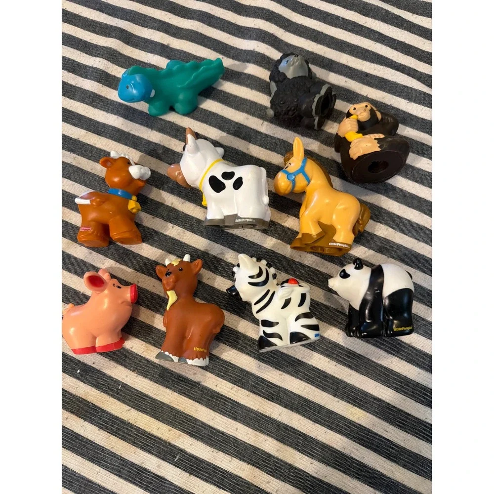 Fisher-Price Little People Animal Figure Lot 10pc Cow Pig Zebra Panda Dinosaur